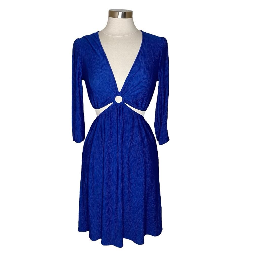 Monteau Los Angeles Front‎ Cut Out Knee Length Dress Blue Women's Size Medium